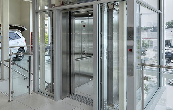 a car is parked inside of a building