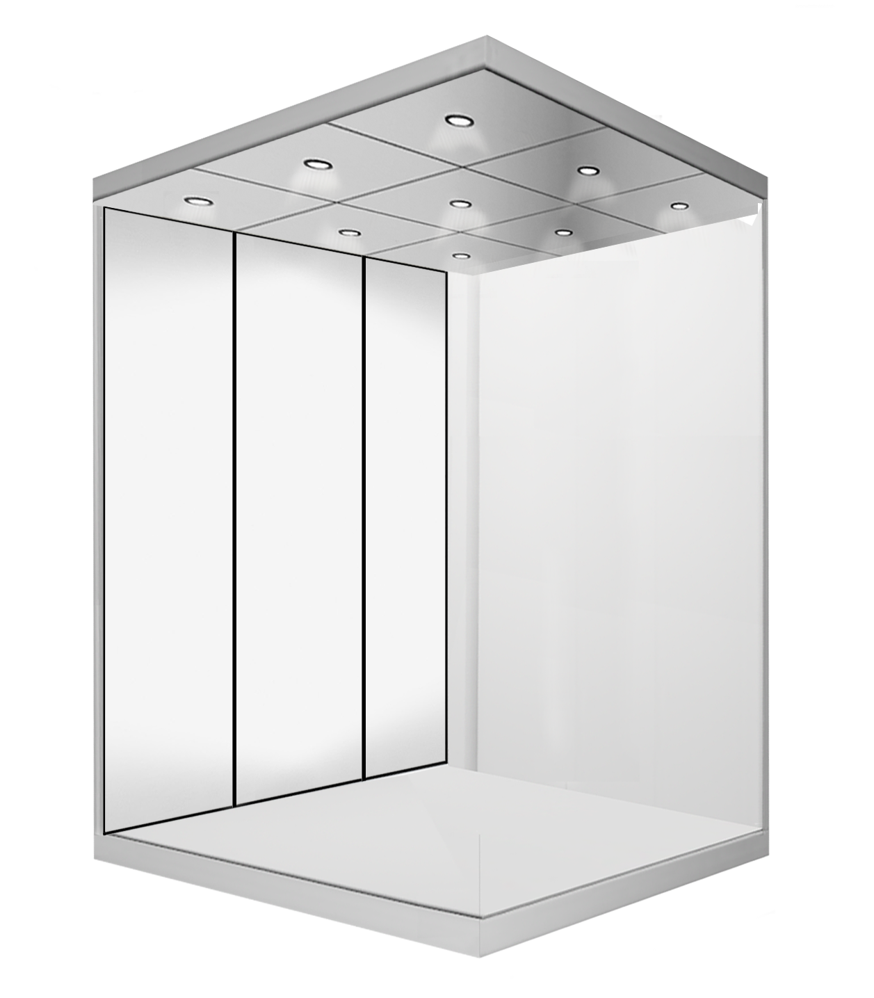 a white room with a mirror on the wall