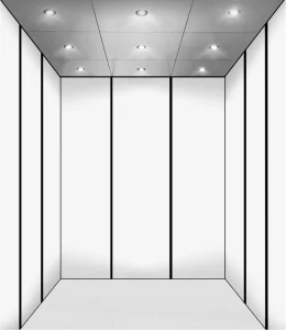 an empty room with white walls and lights