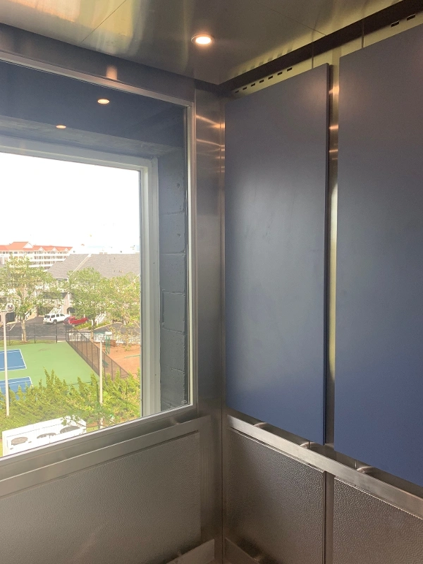 a view of a tennis court through a window