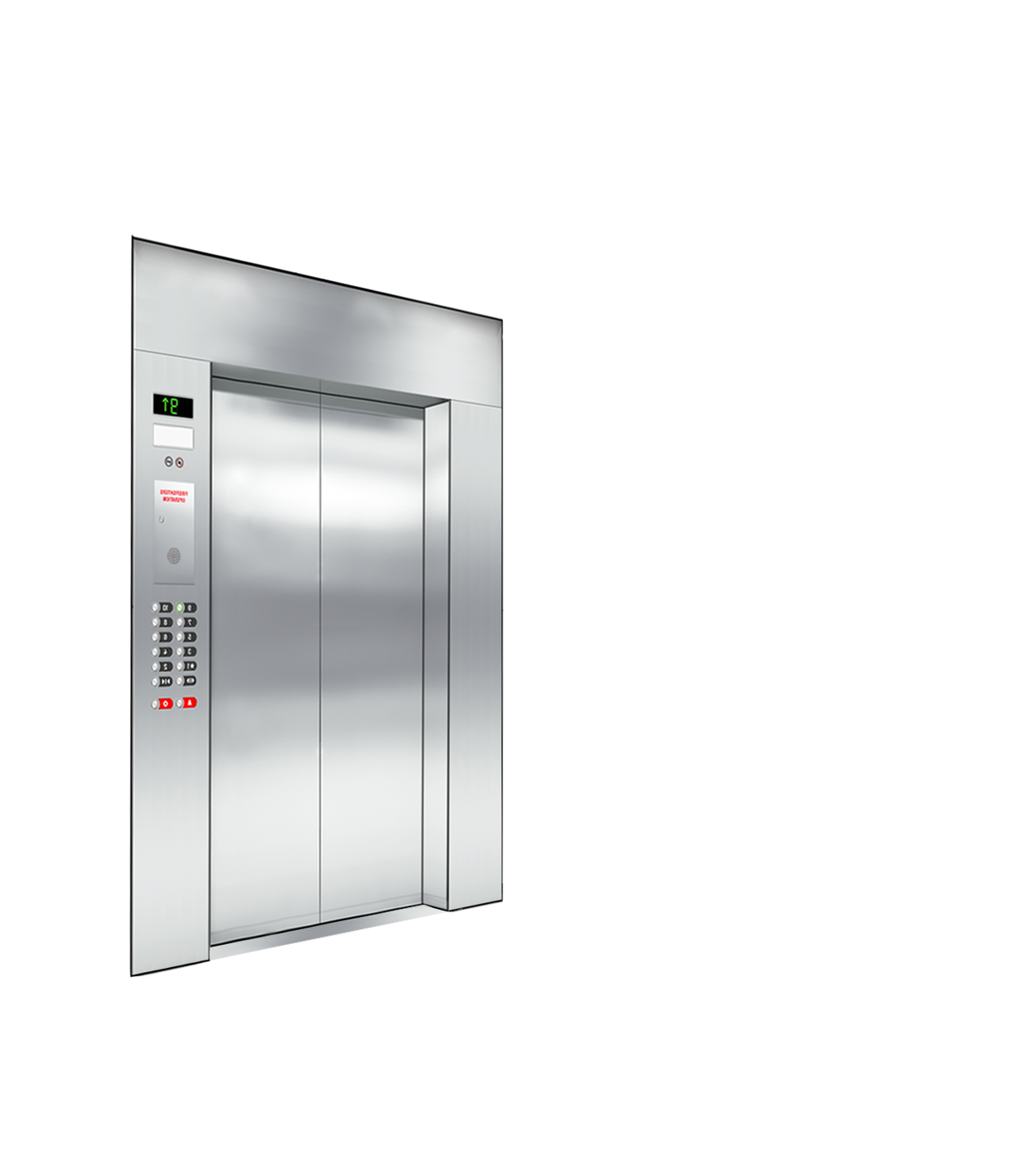 a stainless steel elevator in a dark room