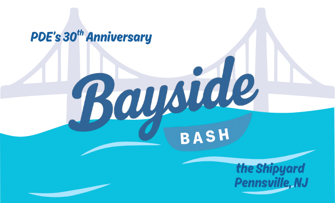 the bayside bash logo with a bridge in the background