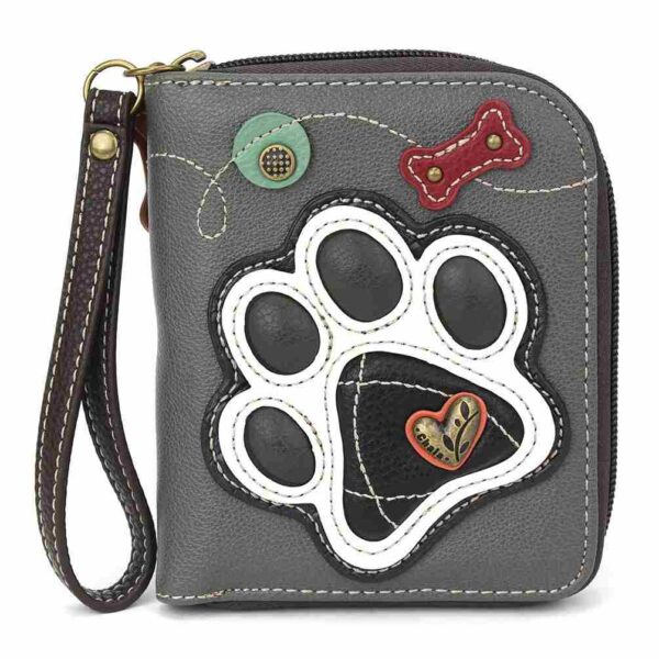 Zip-Around Wallet - Paw Print - b&w - gray