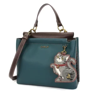 Charming Satchel - Tabby Cat - gray - turquoise