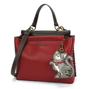 Charming Satchel - Tabby Cat - gray - burgundy