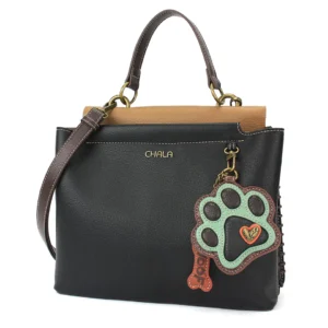 Charming Satchel - Paw Print - teal - black