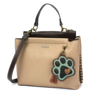 Charming Satchel - Paw Print - teal - taupe