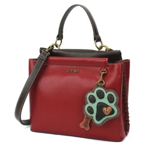 Charming Satchel - Paw Print - teal - burgundy