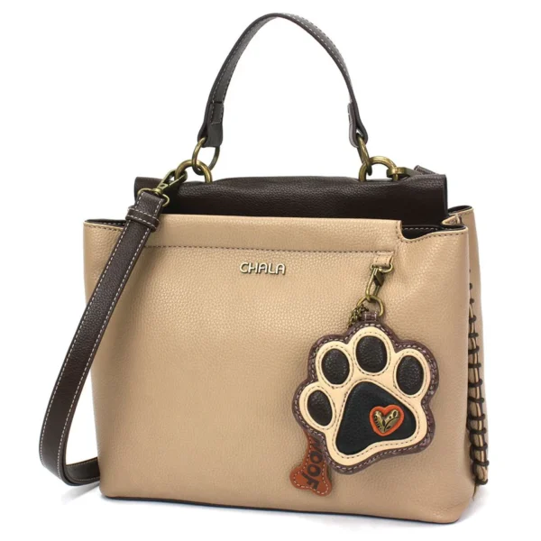 Charming Satchel - Paw Print - ivory - taupe