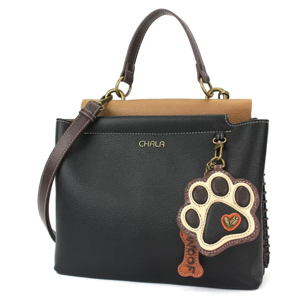 Charming Satchel - Paw Print - ivory - black