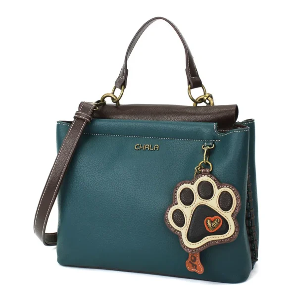 Charming Satchel - Paw Print - ivory - turquoise
