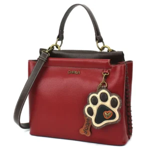 Charming Satchel - Paw Print - ivory - burgundy