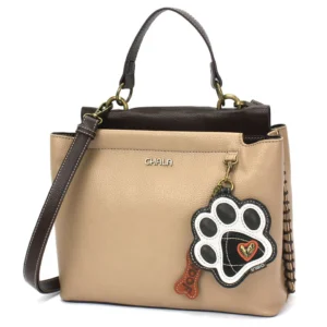 Charming Satchel - Paw Print - b&w - taupe