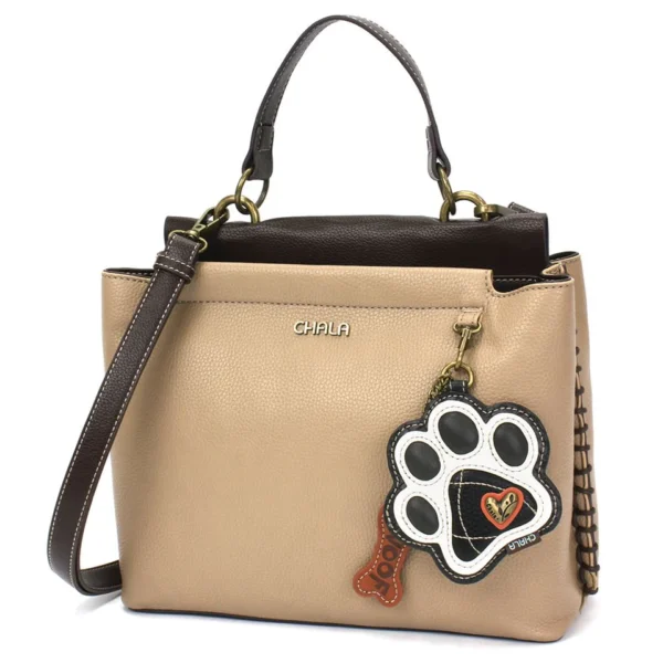 Charming Satchel - Paw Print - b&w - taupe