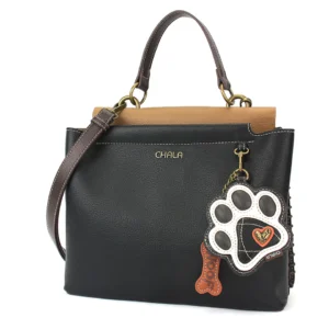 Charming Satchel - Paw Print - b&w - black