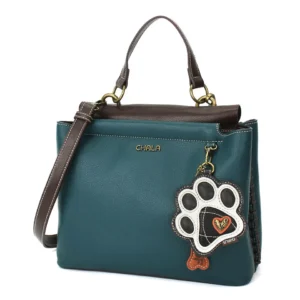 Charming Satchel - Paw Print - b&w - turquoise