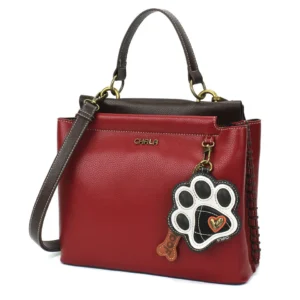 Charming Satchel - Paw Print - b&w - burgundy