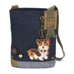 Patch Crossbody - Cardigan Corgi - denim
