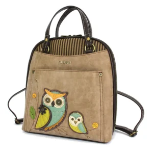Convertible Backpack Purse - Owls - taupe