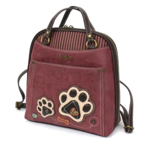 Convertible Backpack Purse - Paw Print - burgundy