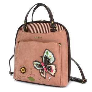 Convertible Backpack Purse - Butterfly - dusty rose