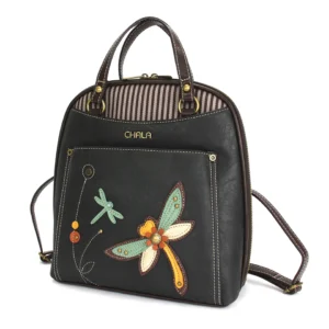 Convertible Backpack Purse - Dragonfly - black