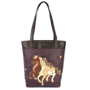 Deluxe Everyday Tote - Horses - plum