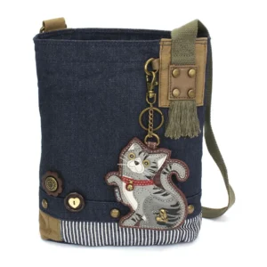 Patch Crossbody - Tabby Cat - gray - denim