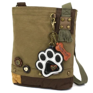 Patch Crossbody - Paw Print - b&w - olive