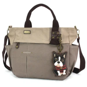 Multi Pocket Tote - Boston Terrier - dark gray