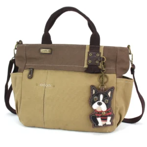 Multi Pocket Tote - Boston Terrier - olive