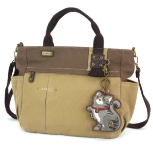 Multi Pocket Tote - Tabby Cat - gray - olive