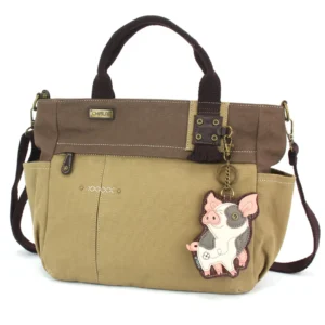 Multi Pocket Tote - Spotted Pig - pink - olive