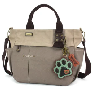 Multi Pocket Tote - Paw Print - teal - dark gray