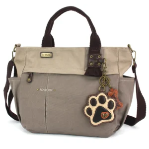 Multi Pocket Tote - Paw Print - ivory - dark gray