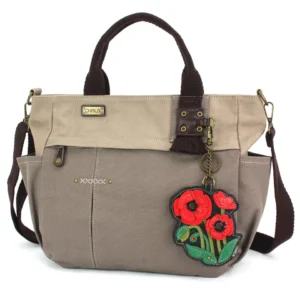 Multi Pocket Tote - Red Poppy - dark gray