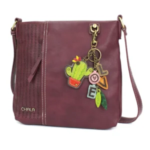 LaserCut Crossbody - Charming Charms Cactus+LOVE - plum