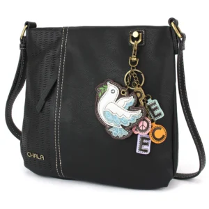LaserCut Crossbody - Charming Charms Dove+PEACE - black