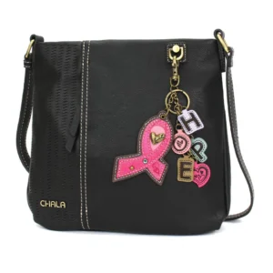 LaserCut Crossbody - Charming Charms Pink Ribbon - black