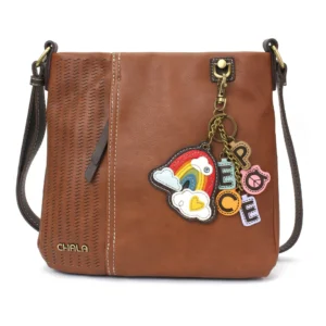 LaserCut Crossbody - Charming Charms Rainbow+PEACE - brown