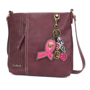 LaserCut Crossbody - Charming Charms Pink Ribbon - plum