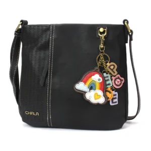 LaserCut Crossbody - Charming Charms Rainbow+PEACE - black