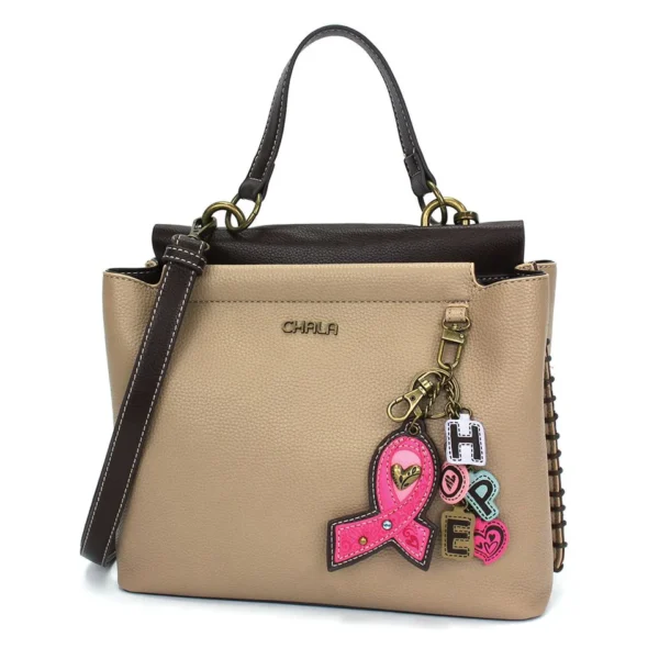 Charming Satchel - Charming Charms Pink Ribbon - taupe