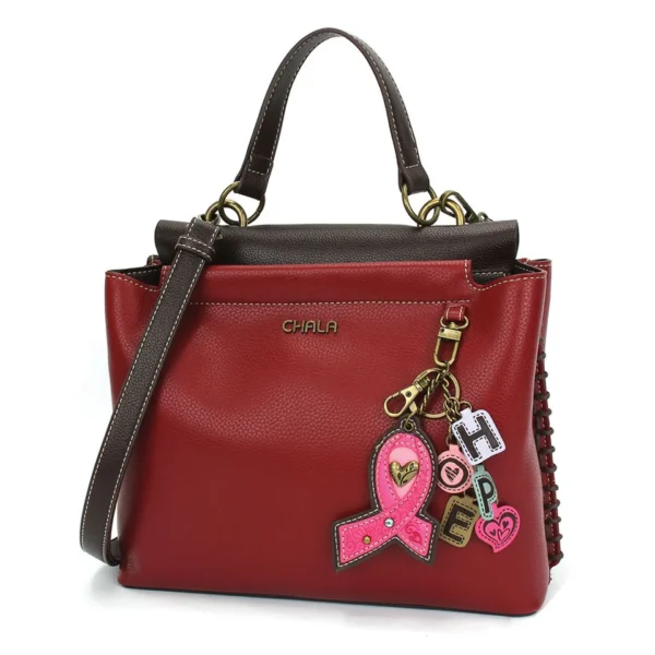 Charming Satchel - Charming Charms Pink Ribbon - burgundy