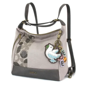 Retro Convertible Purse - Charming Charms Dove+PEACE - gray