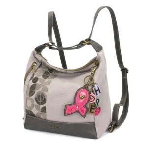 Retro Convertible Purse - Charming Charms Pink Ribbon - gray