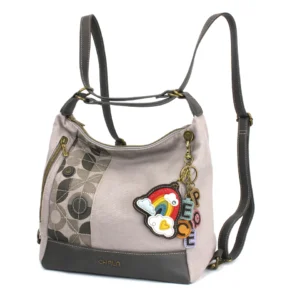 Retro Convertible Purse - Charming Charms Rainbow+PEACE - gray