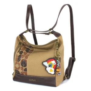 Retro Convertible Purse - Charming Charms Rainbow+PEACE - olive