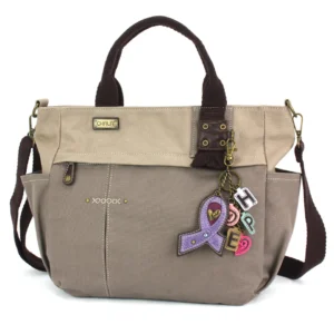 Multi Pocket Tote - Charming Charms Lavender Ribbon - dark gray