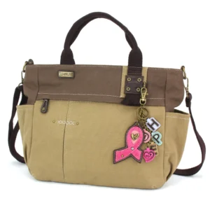 Multi Pocket Tote - Charming Charms Pink Ribbon - olive